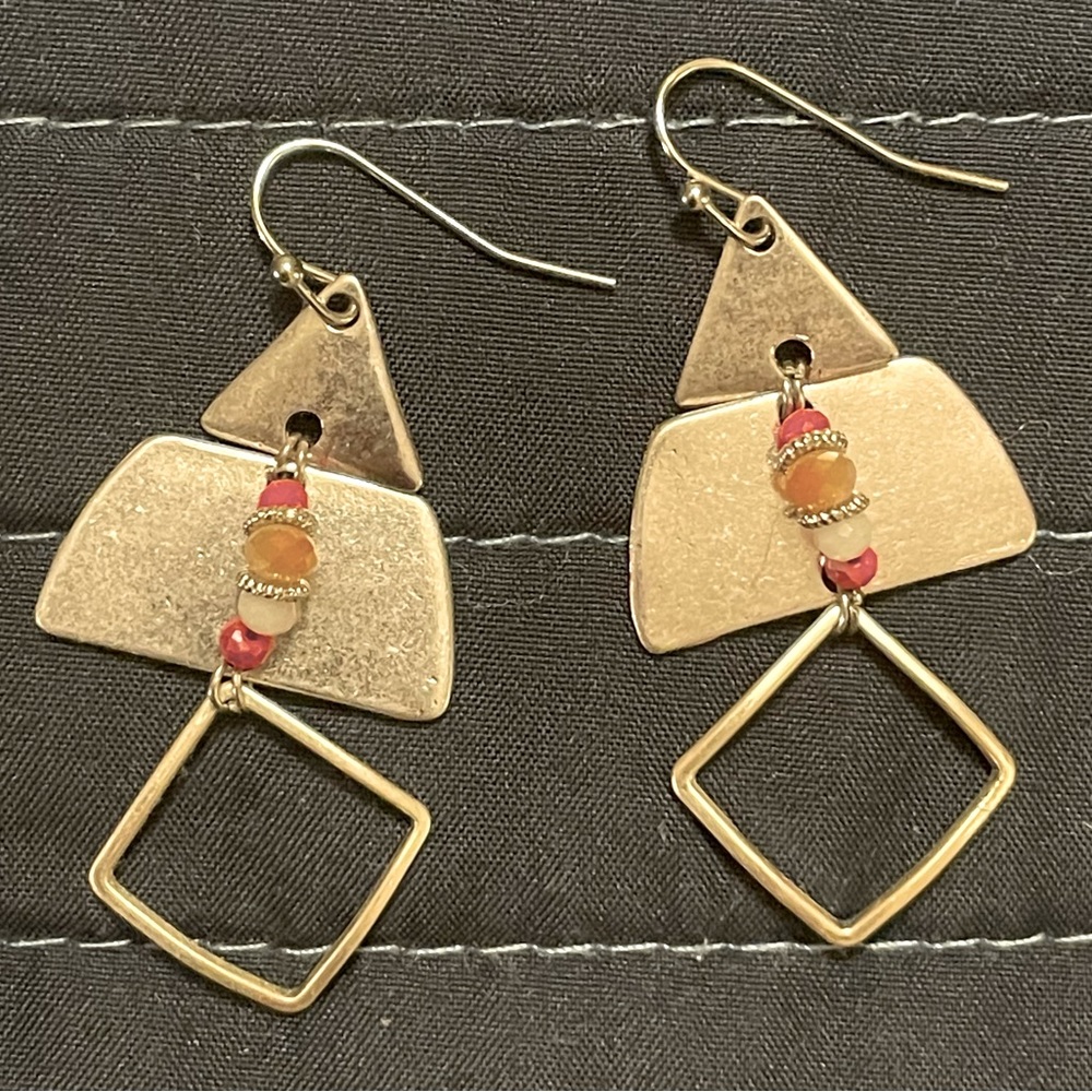 Unique brushed silver geometric earrings